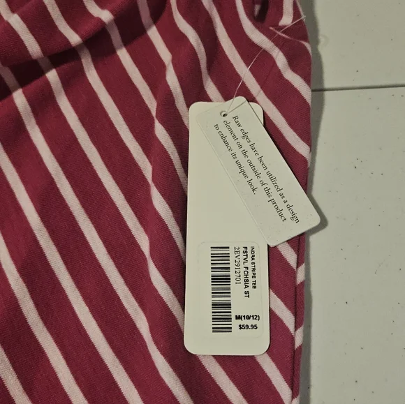 Soft Surroundings Fushia Striped Short Sleeve Tee Size Medium - Picture 6 of 14